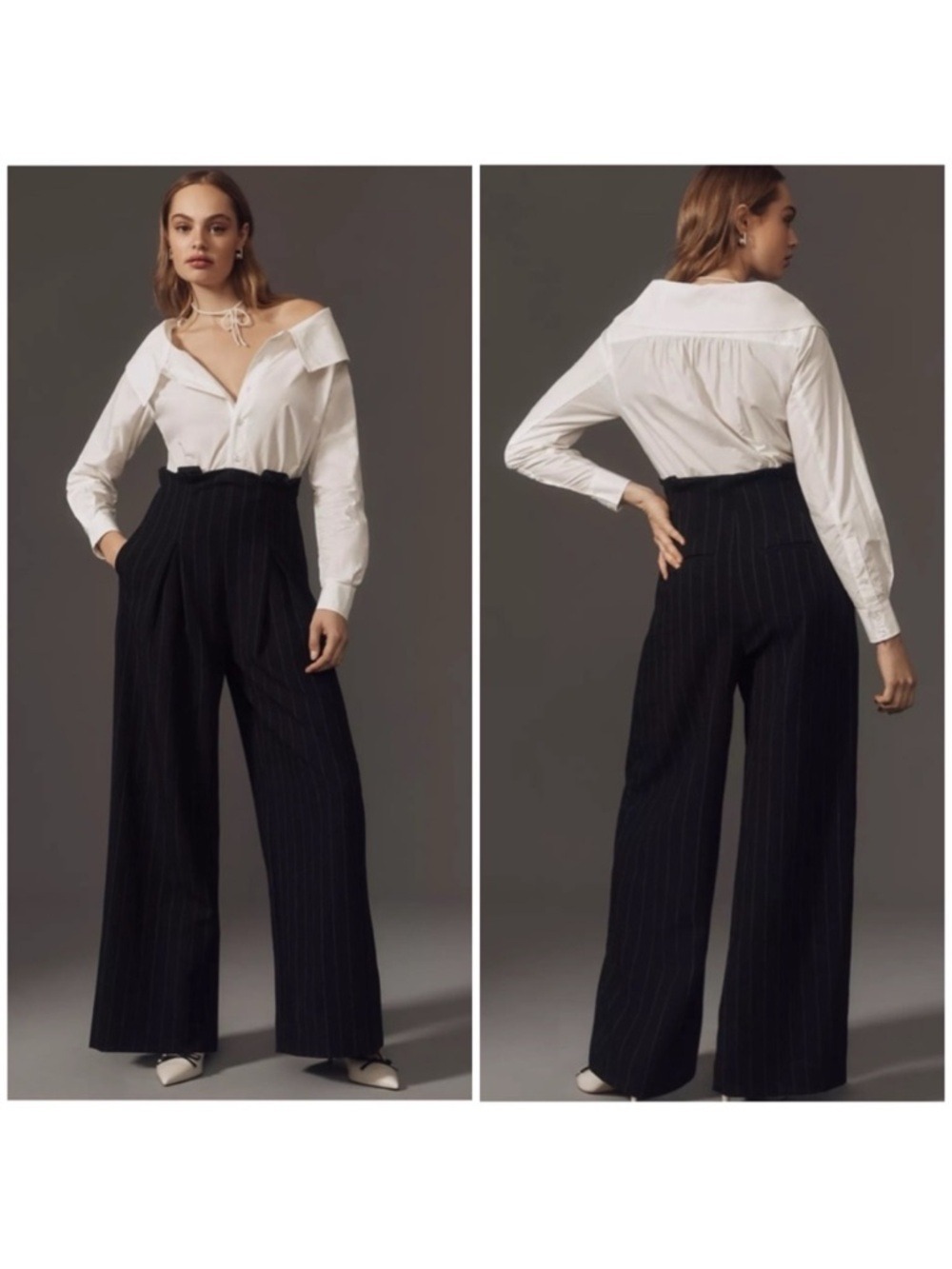 Anthropologie Maeve Corseted Shirting Twofer Jumpsuit in Black and White